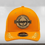Orange cap with 'Champion' logo on a gray background