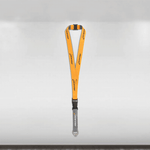 Yellow lanyard with black strap on a light gray background