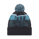 Black and blue beanie with '1882 Spurs' text on a white background