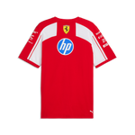 Red sports jersey with white accents and logos on a white background
