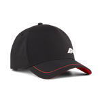 Black cap with red accents on a white background