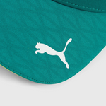 Teal cap with a white logo on a light gray background