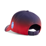 Gradient red to blue cap with a logo on a white background