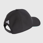 Black cap with Adidas logo on a light gray background