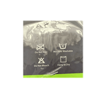 Fabric care label with washing instructions and fabric composition on a white background.