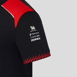 Black sleeve with red accents and logos on a gray background