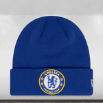 Blue beanie with Chelsea Football Club logo on a white background