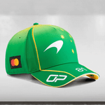 Green cap with branding on a white background