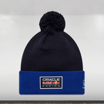 Black beanie with blue band featuring Oracle Red Bull Racing logo on a light gray background