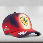 Gradient red to blue cap with Ferrari logo and UniCredit branding on a light gray background