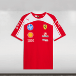 Red sports jersey with various logos on a white background