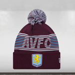 Knitted beanie with pom-pom and Aston Villa logo on a white background