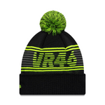 Black beanie with green pom-pom and 'URBAN' text on a white background