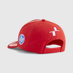 Red cap with HP logo on a light gray background