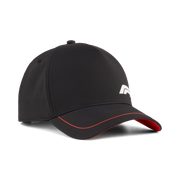 Black cap with red accents on a white background