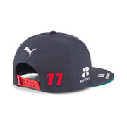 Navy blue cap with red number 11 and brand logos on a white background