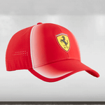 Red cap with Ferrari logo on a light gray background