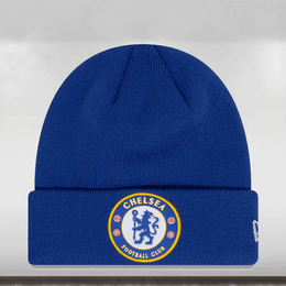 Blue beanie with Chelsea Football Club logo on a white background