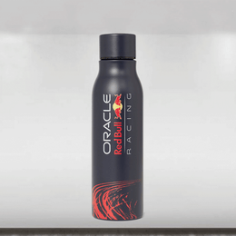Black water bottle with Oracle Red Bull Racing logo on a white background
