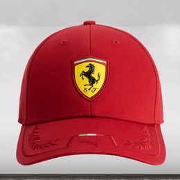 Red cap with Ferrari logo on a light gray background