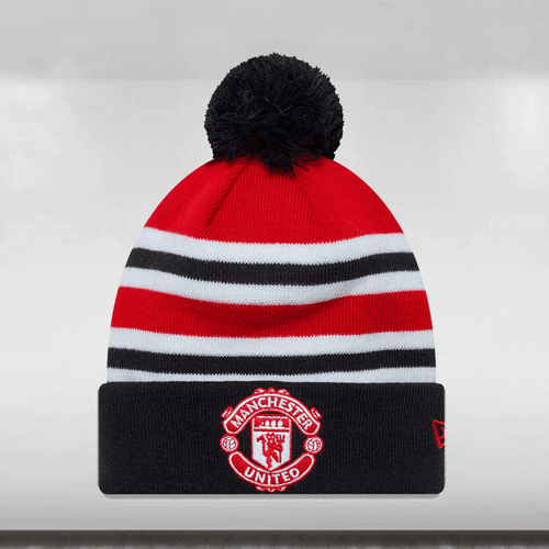 Manchester United Bar Stripe Beanie Adults - Scarlet/Black